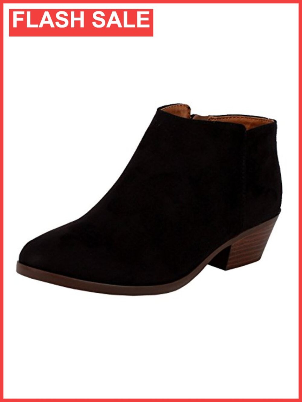 Faux Suede Stacked Heel Round Toe Ankle Bootie Side Zip Western Boot
